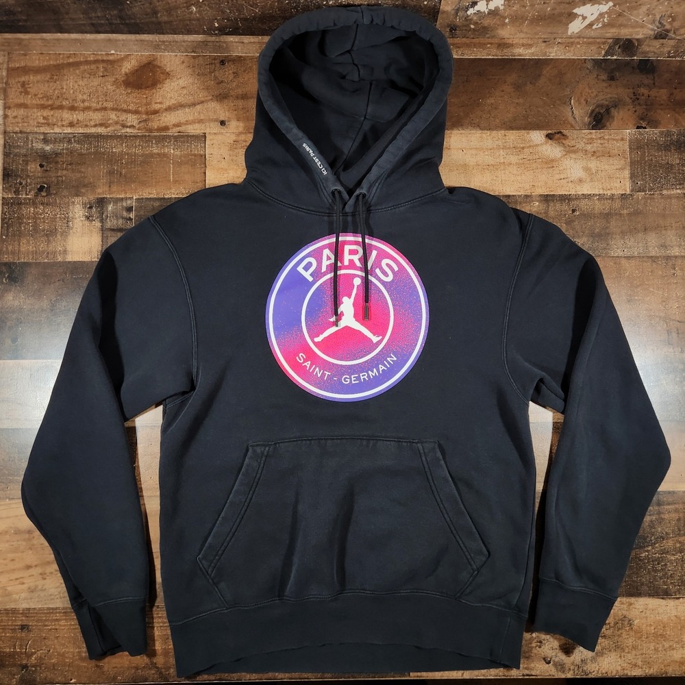 Jordan Hoodie Mens Small Black Sweatshirt Paris Saint-Germain Jumpman Neon